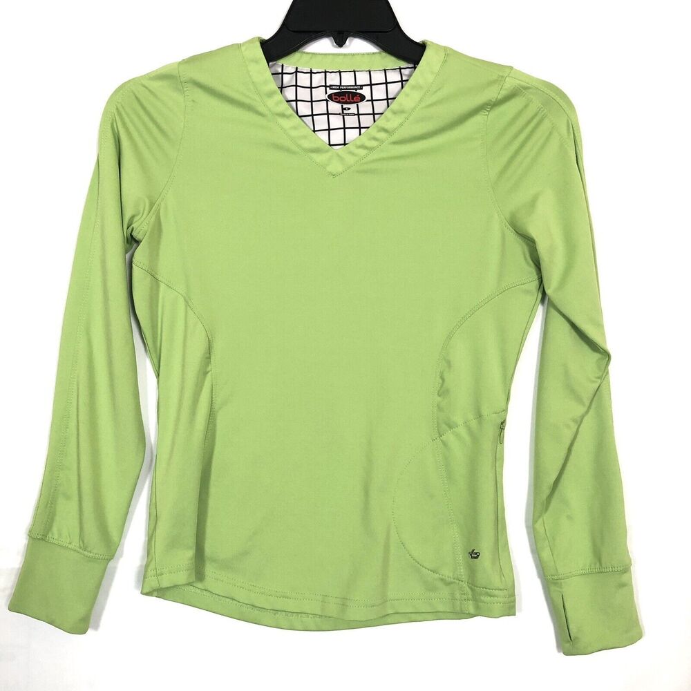 Bolle Womens Long Sleeve Activewear Pullover Top Size Small V-neck Avocado